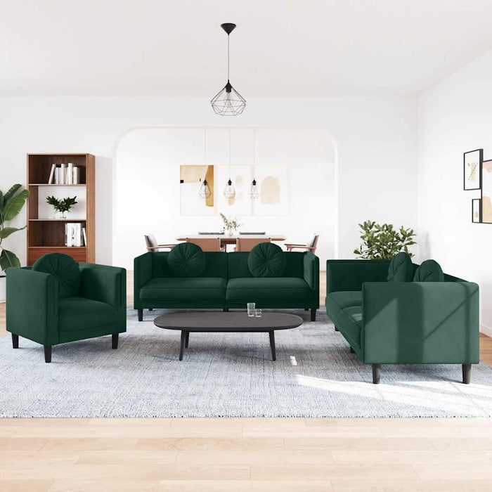 Set canapea cu perne, 3 piese, verde închis, catifea WALTI