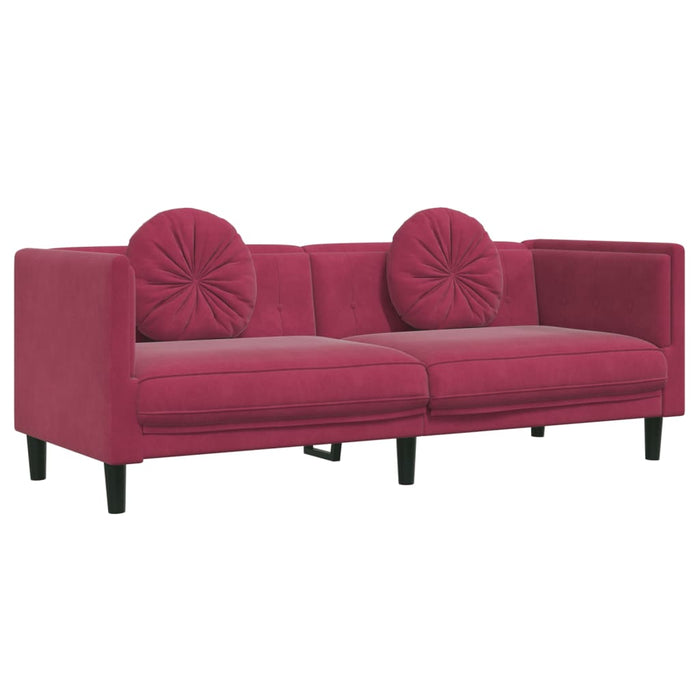 Set canapele cu perne, 3 piese, roșu vin, catifea WALTI