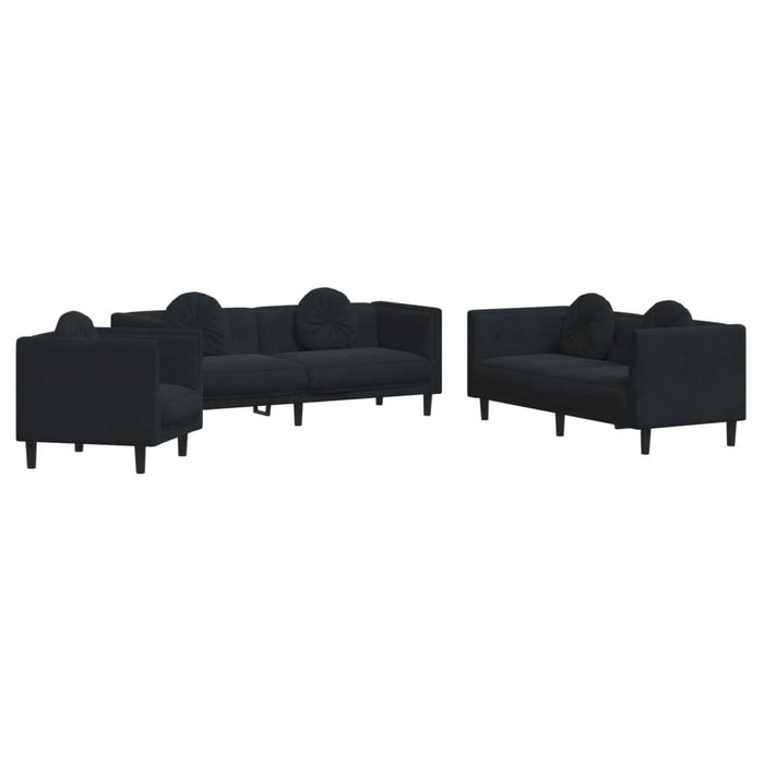 Set de canapele cu perne, 3 piese, negru, catifea - WALTI WALTI