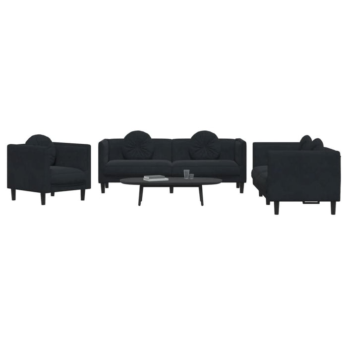 Set de canapele cu perne, 3 piese, negru, catifea - WALTI WALTI