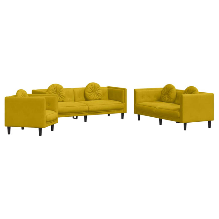 Set de canapele cu perne, 3 piese, galben, catifea - WALTI WALTI