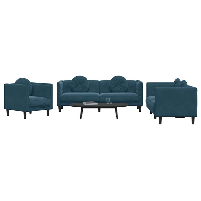 Set de canapele cu perne, 3 piese, albastru, catifea - WALTI WALTI