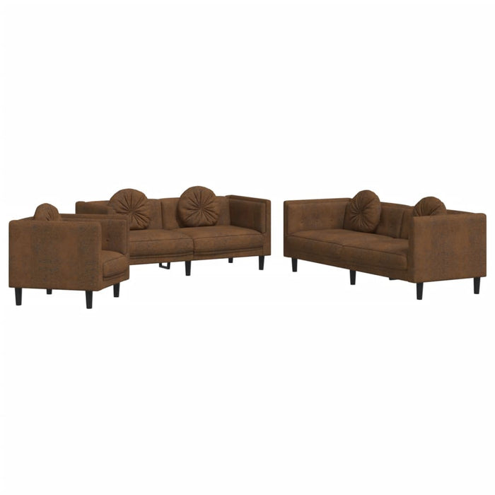 Set de canapele cu perne, 3 piese, maro, catifea - WALTI WALTI