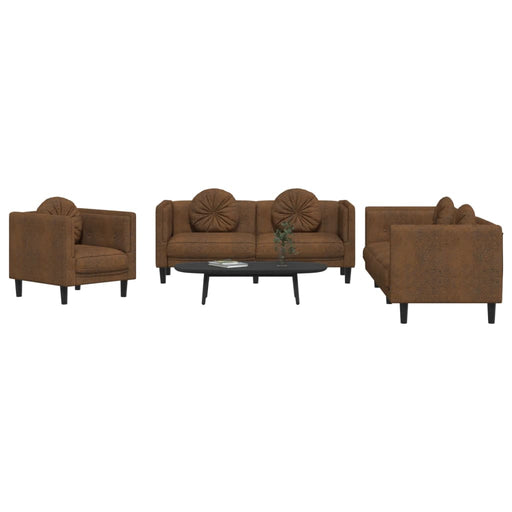 Set de canapele cu perne, 3 piese, maro, catifea - WALTI WALTI