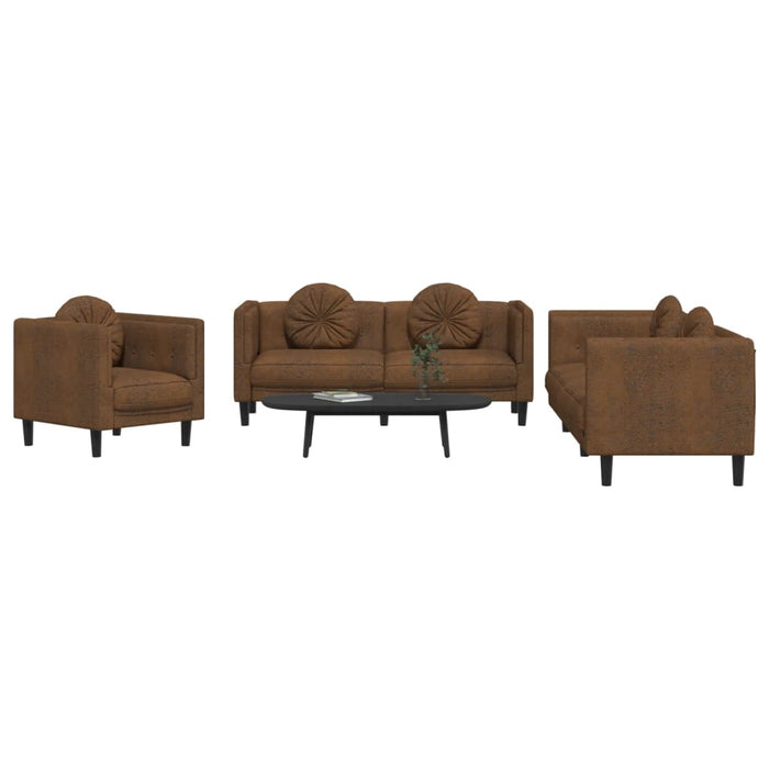 Set de canapele cu perne, 3 piese, maro, catifea - WALTI WALTI
