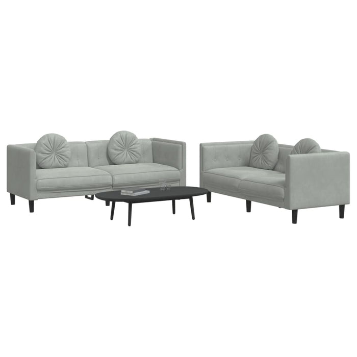 Set canapea cu perne, 2 piese, gri deschis, catifea - WALTI WALTI