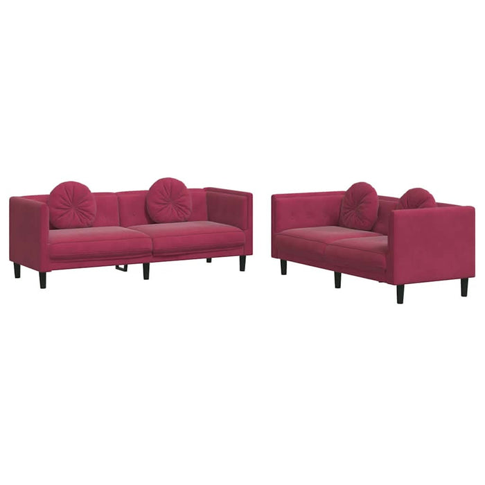 Set canapele cu perne, 2 piese, roșu vin, catifea - WALTI WALTI