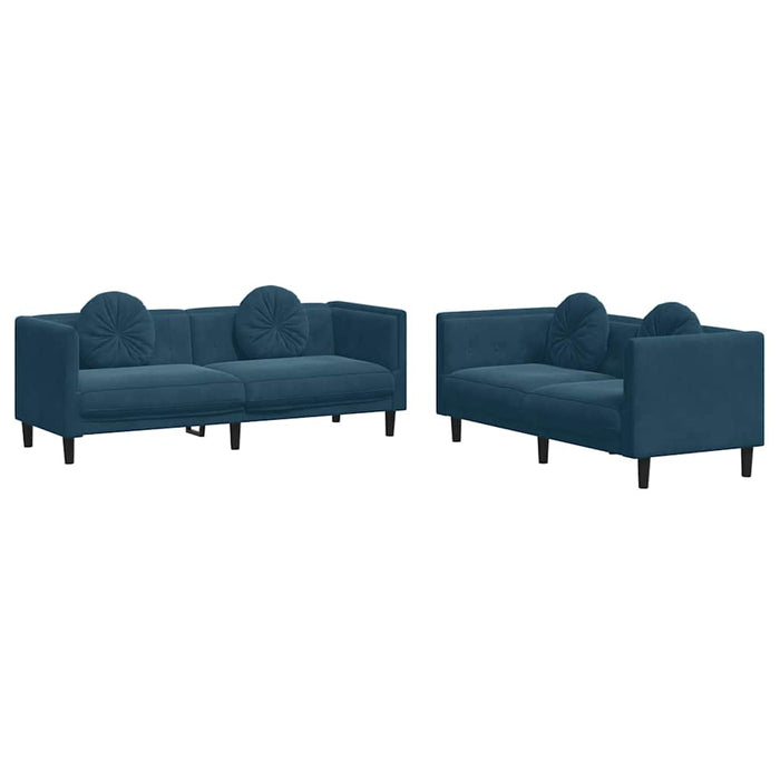 Set de canapele cu perne, 2 piese, albastru, catifea WALTI