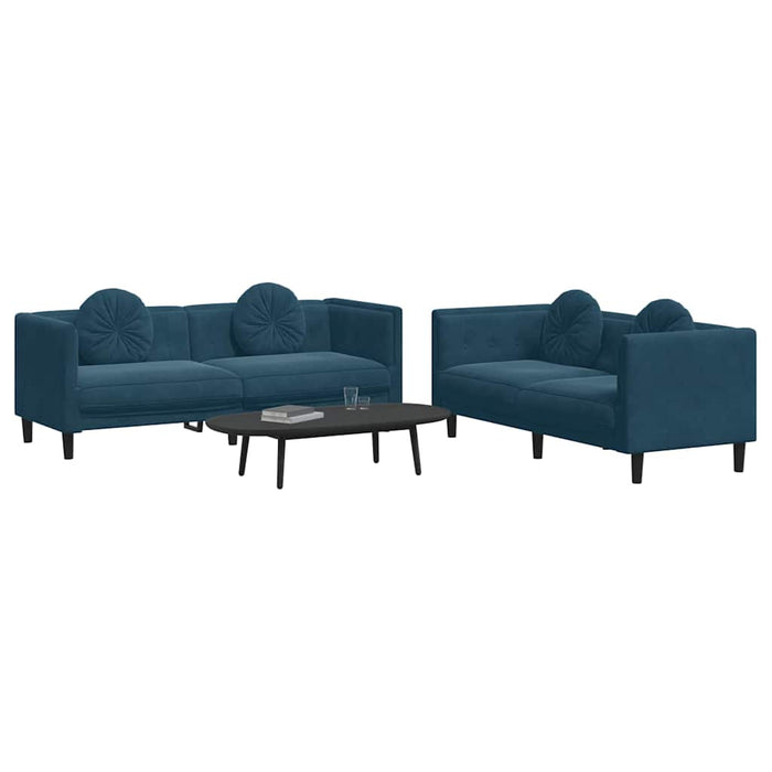 Set de canapele cu perne, 2 piese, albastru, catifea WALTI