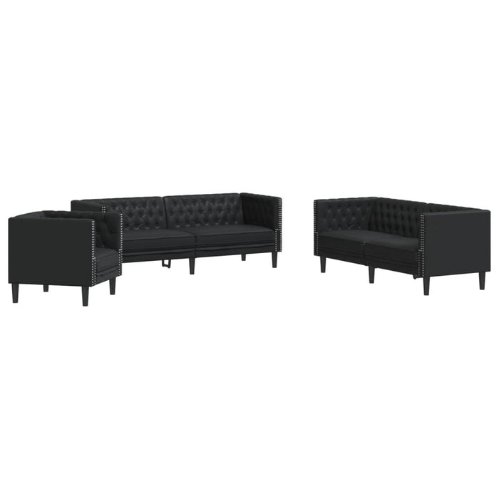 Set canapele Chesterfield cu 3 locuri, negru, piele eco. - WALTI WALTI
