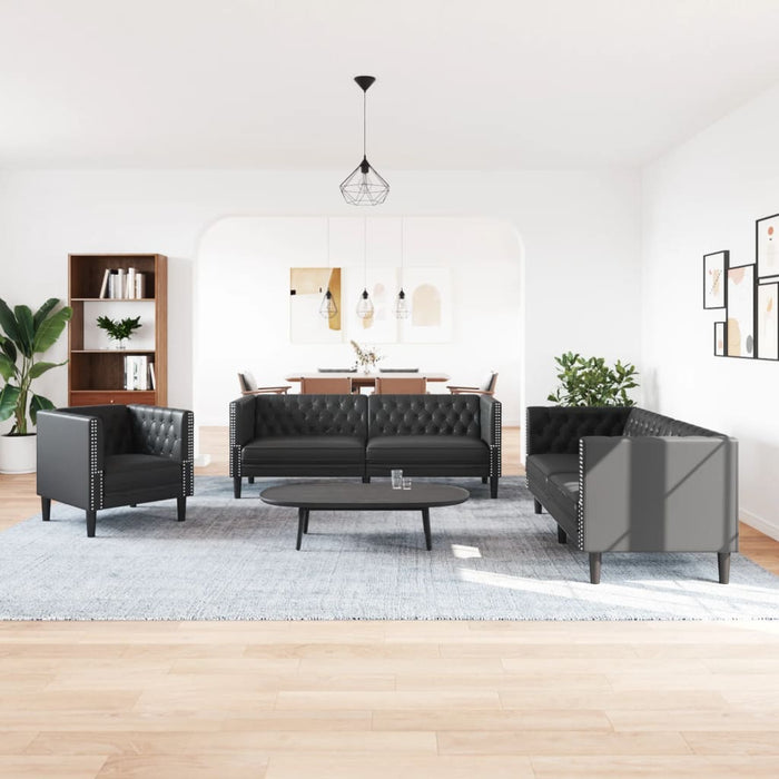Set canapele Chesterfield cu 3 locuri, negru, piele eco. - WALTI WALTI