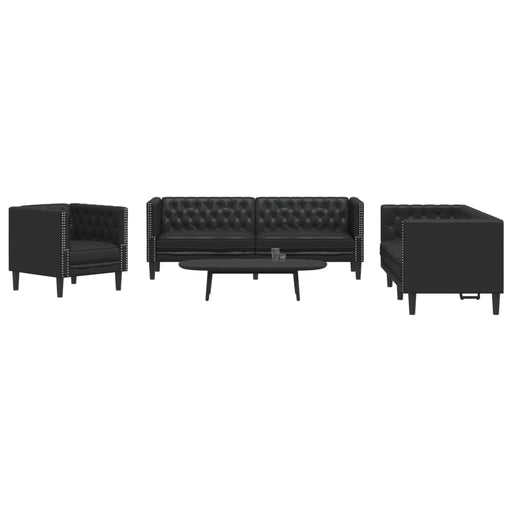 Set canapele Chesterfield cu 3 locuri, negru, piele eco. - WALTI WALTI