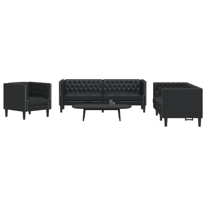 Set canapele Chesterfield cu 3 locuri, negru, piele eco. - WALTI WALTI