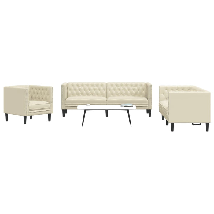 Set canapele Chesterfield cu 3 locuri, crem, piele eco. - WALTI WALTI