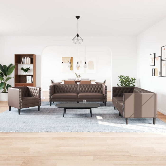Set canapele Chesterfield cu 3 locuri, maro, piele eco. - WALTI WALTI