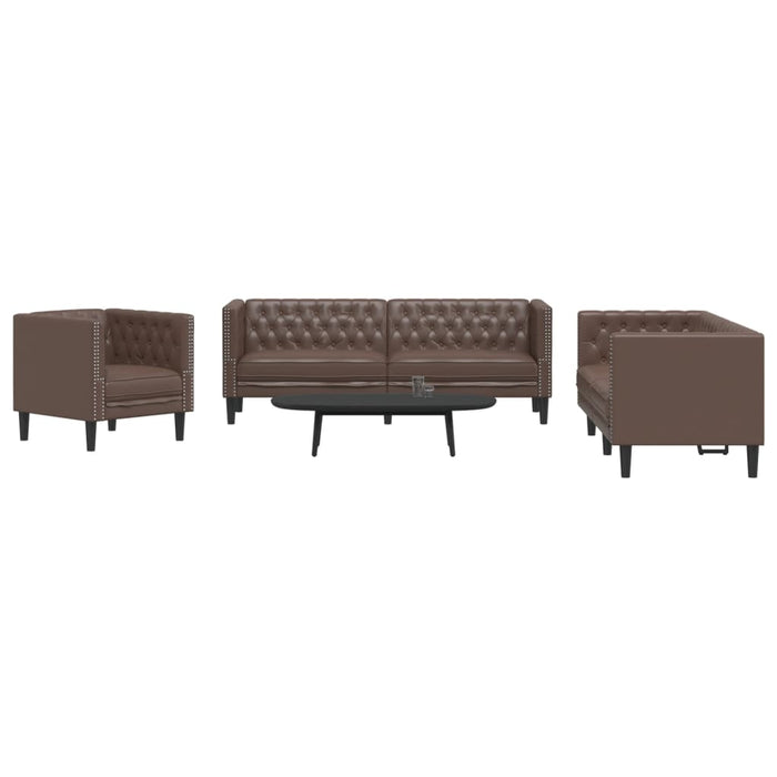 Set canapele Chesterfield cu 3 locuri, maro, piele eco. - WALTI WALTI