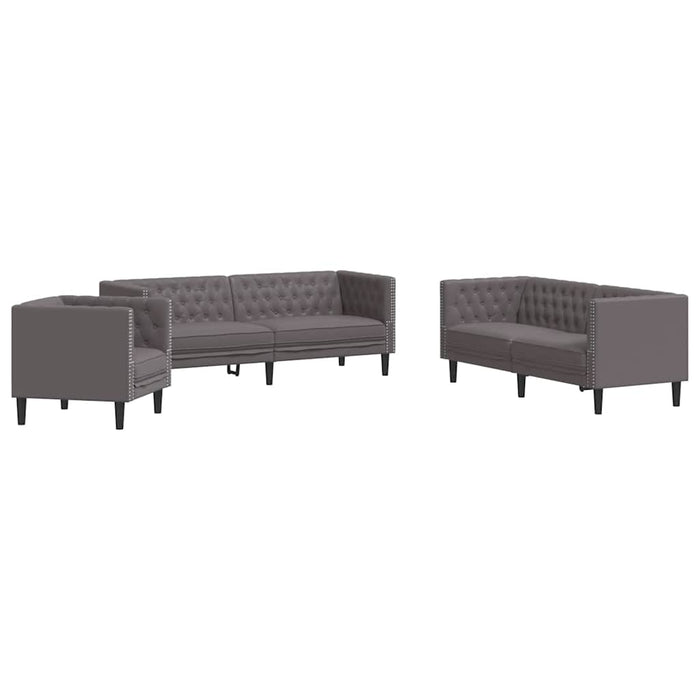 Set canapele Chesterfield cu 3 locuri, gri, piele eco. - WALTI WALTI