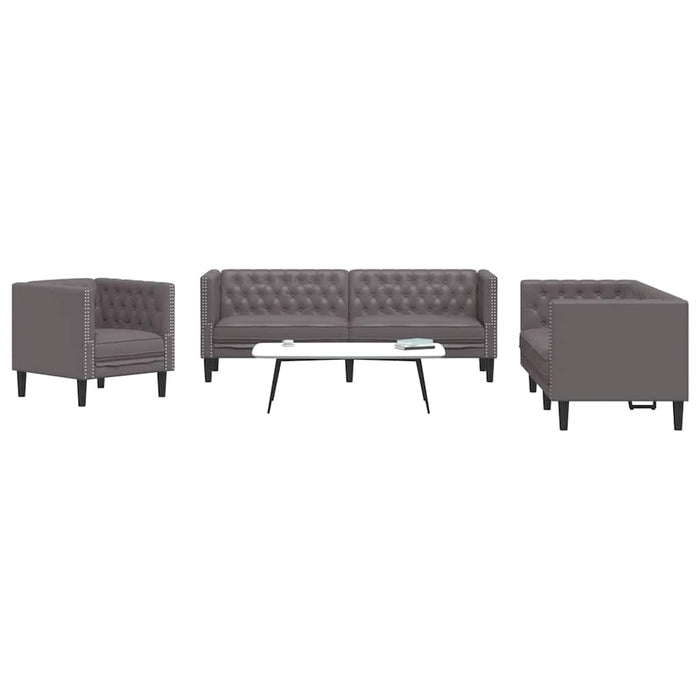 Set canapele Chesterfield cu 3 locuri, gri, piele eco. - WALTI WALTI