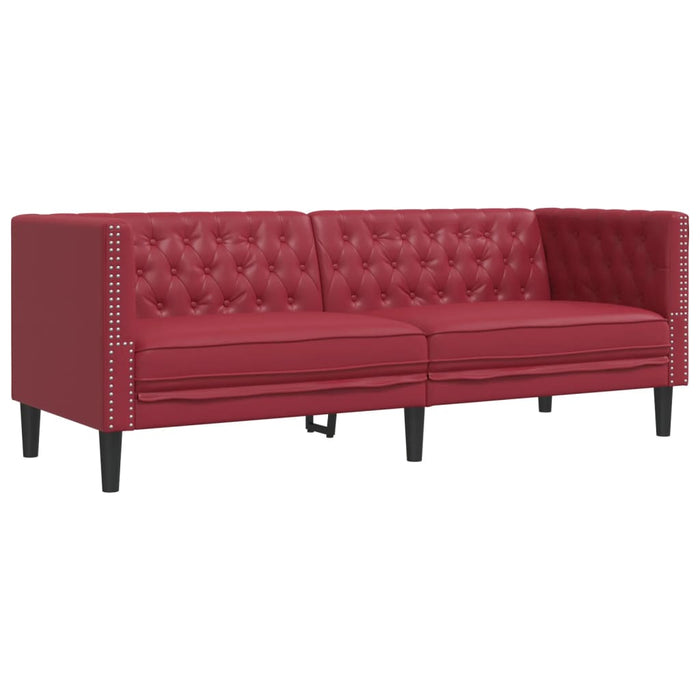 Set canapele Chesterfield cu 3 locuri roșu vin piele eco. WALTI