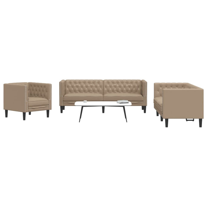 Set canapele Chesterfield cu 3 locuri, cappuccino, piele eco. - WALTI WALTI