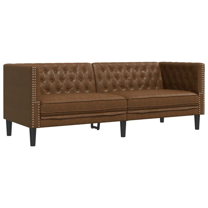 Set canapele Chesterfield cu 3 locuri, maro piele întoarsă eco. WALTI