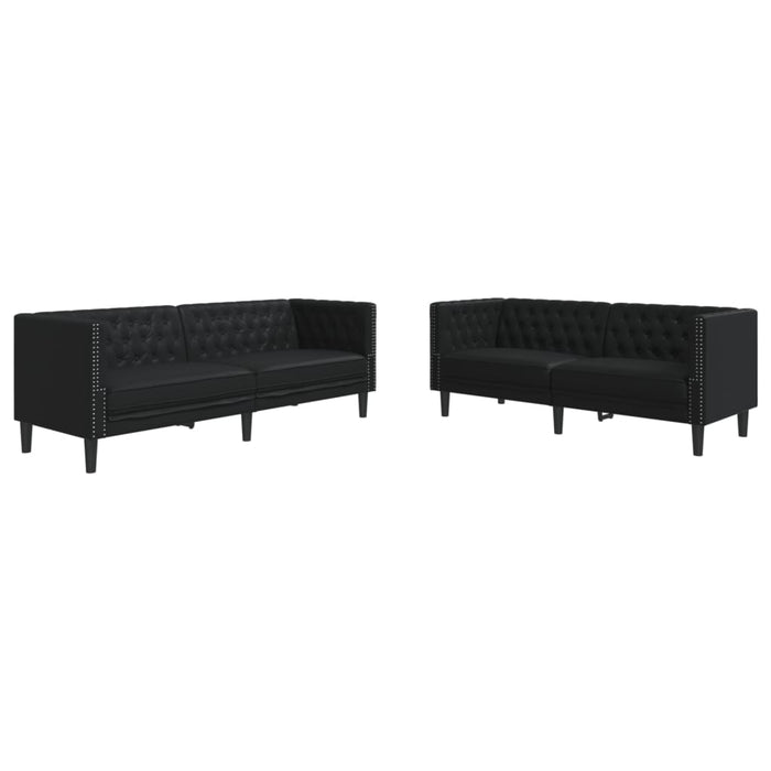 Set canapele Chesterfield cu 2 locuri, negru, piele eco. - WALTI WALTI
