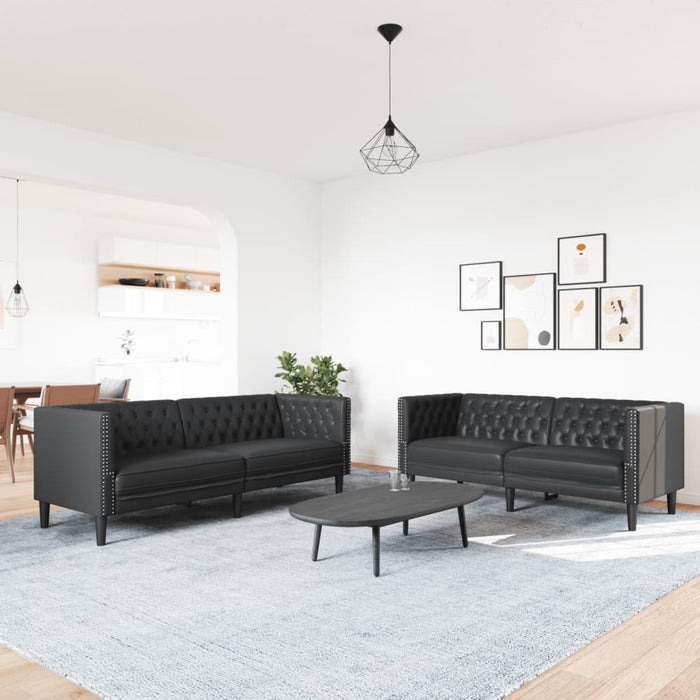 Set canapele Chesterfield cu 2 locuri, negru, piele eco. - WALTI WALTI