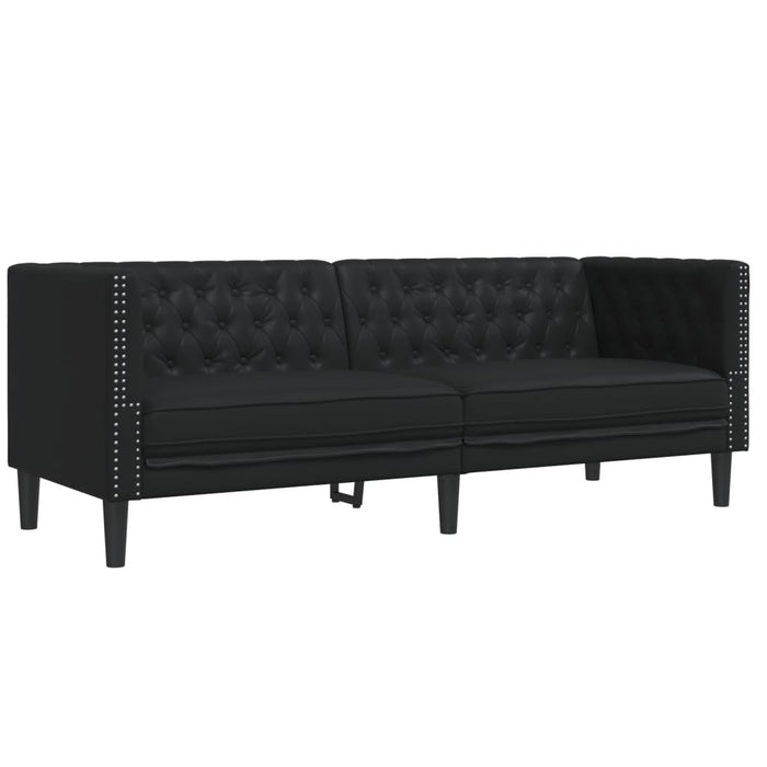 Set canapele Chesterfield cu 2 locuri, negru, piele eco. - WALTI WALTI