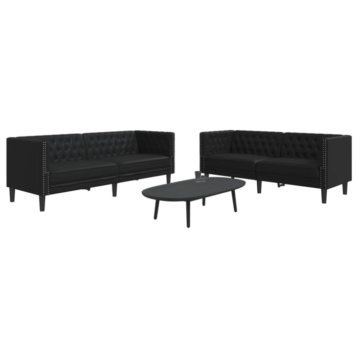 Set canapele Chesterfield cu 2 locuri, negru, piele eco. - WALTI WALTI