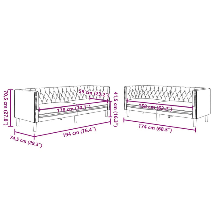Set canapele Chesterfield cu 2 locuri, crem, piele eco. - WALTI WALTI