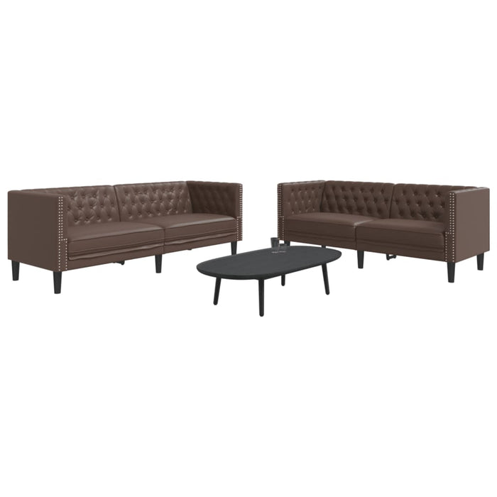 Set canapele Chesterfield cu 2 locuri, maro, piele eco. - WALTI WALTI