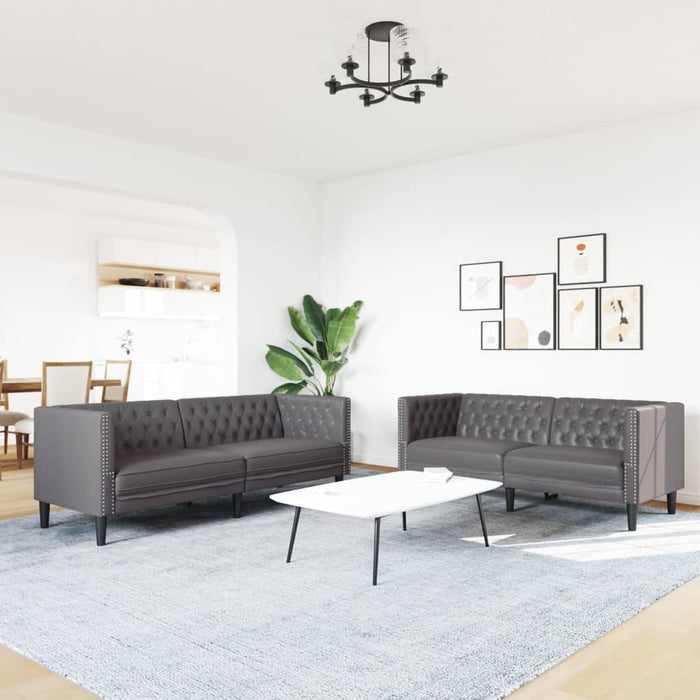 Set canapele Chesterfield cu 2 locuri, gri, piele eco. - WALTI WALTI