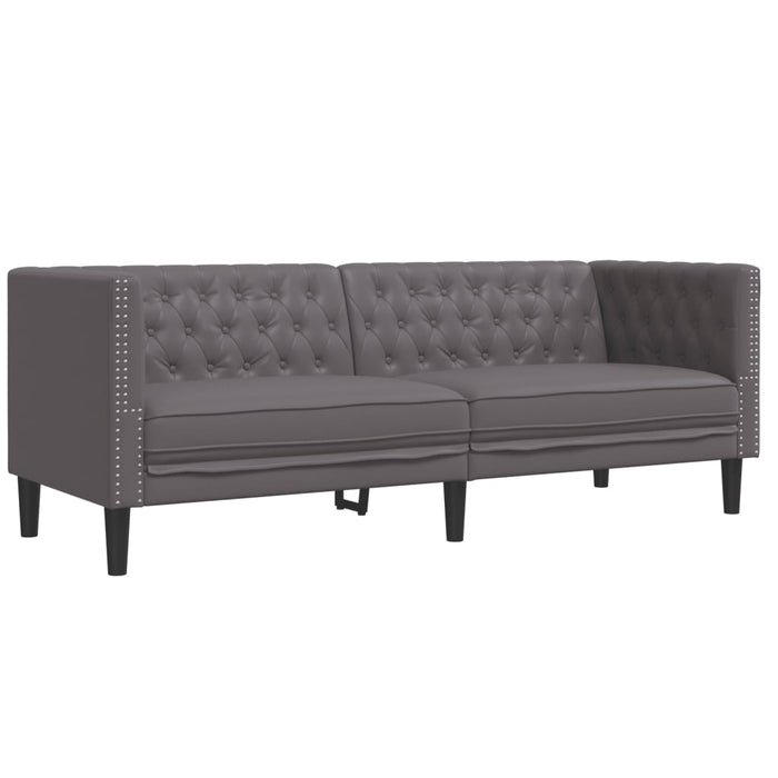 Set canapele Chesterfield cu 2 locuri, gri, piele eco. - WALTI WALTI