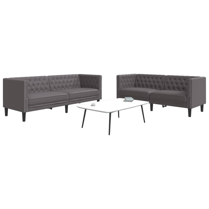 Set canapele Chesterfield cu 2 locuri, gri, piele eco. - WALTI WALTI