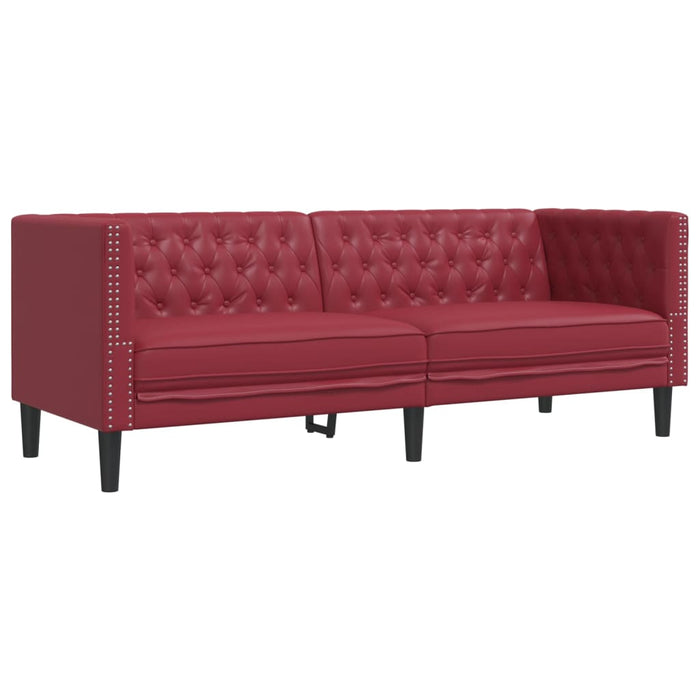 Set canapele Chesterfield cu 2 locuri roșu vin piele eco. WALTI