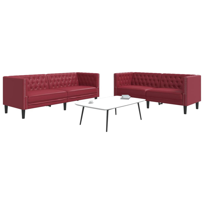 Set canapele Chesterfield cu 2 locuri roșu vin piele eco. WALTI