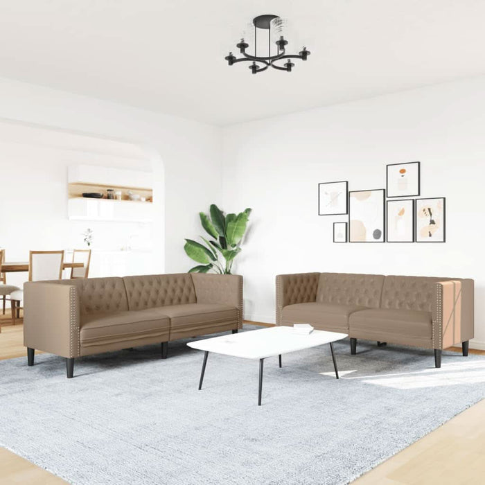 Set canapele Chesterfield cu 2 locuri, cappuccino, piele eco. WALTI