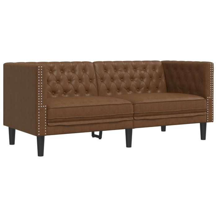 Set canapele Chesterfield cu 2 locuri, maro piele întoarsă eco. WALTI