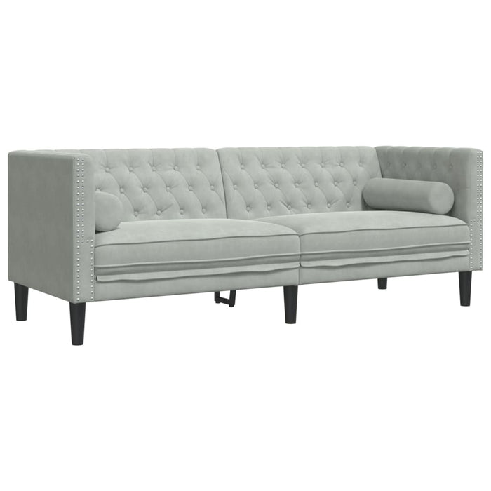 Set canapele Chesterfield cu perne rulou, 3 piese, gri, catifea - WALTI WALTI