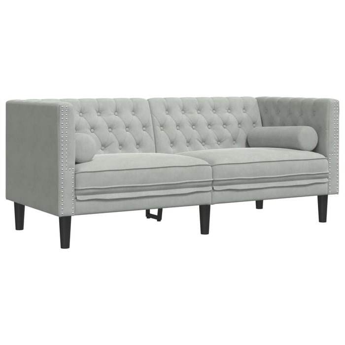 Set canapele Chesterfield cu perne rulou, 3 piese, gri, catifea - WALTI WALTI