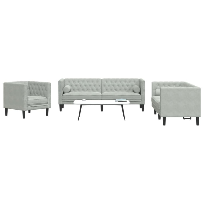 Set canapele Chesterfield cu perne rulou, 3 piese, gri, catifea - WALTI WALTI