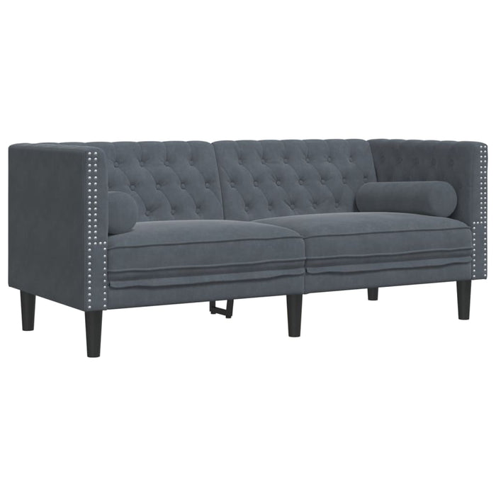 Set canapele Chesterfield cu perne rulou, 3 piese, gri, catifea - WALTI WALTI
