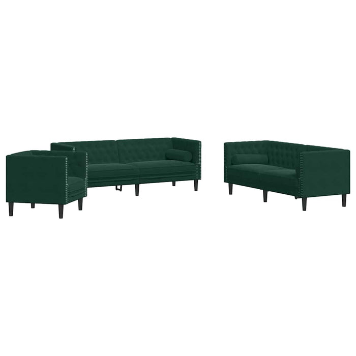 Set canapele Chesterfield cu perne rulou 3 piese verde catifea - WALTI WALTI