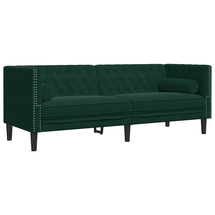 Set canapele Chesterfield cu perne rulou 3 piese verde catifea - WALTI WALTI