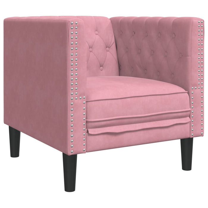 Set canapele Chesterfield cu perne rulou, 3 piese, roz, catifea WALTI