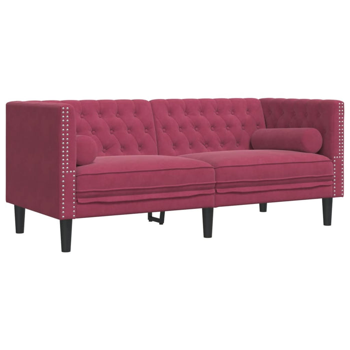 Set canapele Chesterfield perne rulou 3 piese roșu vin catifea - WALTI WALTI