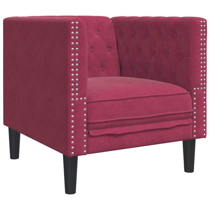 Set canapele Chesterfield perne rulou 3 piese roșu vin catifea - WALTI WALTI