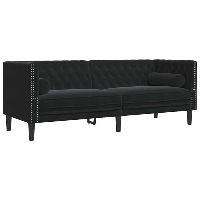 Set canapele Chesterfield cu perne rulou 3 piese negru catifea - WALTI WALTI