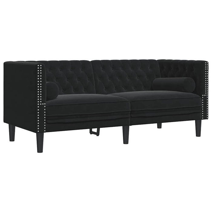 Set canapele Chesterfield cu perne rulou 3 piese negru catifea - WALTI WALTI