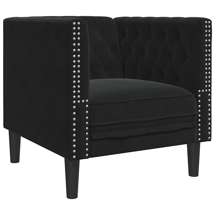 Set canapele Chesterfield cu perne rulou 3 piese negru catifea - WALTI WALTI